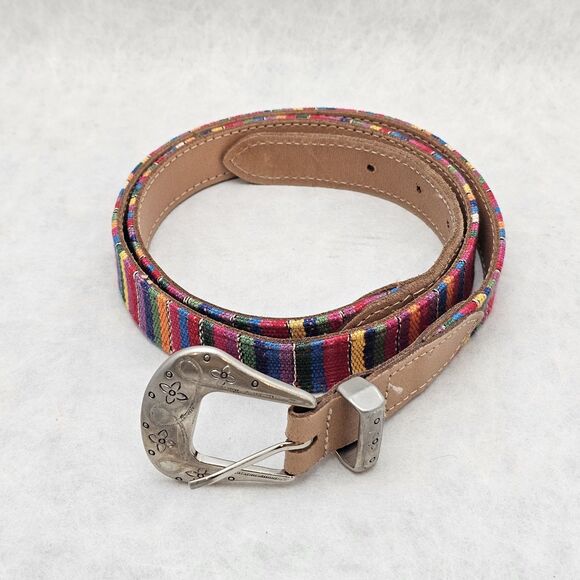VTG Y2K Colorful Guatemalan Woven Embroidered & Leather Boho Belt Size XL - Picture 2 of 6